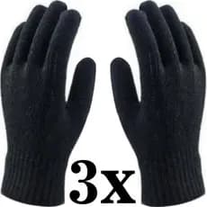 Kit 3 Pares Luva Cotton Preta Tricotada 4 fios Volk CA36348 - Luva de algodão, protege frio, confortável, respirável