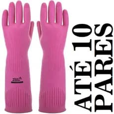 Kit até 10 Pares Luva Ranhurada Rosa Punho Longo Volk CA36368 - Limpeza Geral Pet Shop Lava Rápido