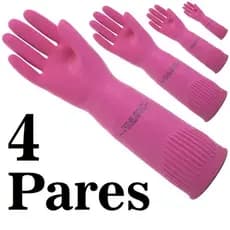 Kit 4 Pares de Luva Ranhurada Rosa Punho Longo Volk CA36368 - Limpeza Doméstica, Industrial, frigorífico, Pets etc