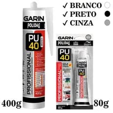 PU40 Profissional Premium 80g ou 400g Garin Várias Cores - Veda, Cola Extra Forte e da Acabamento, Juntas de Piso, Calha