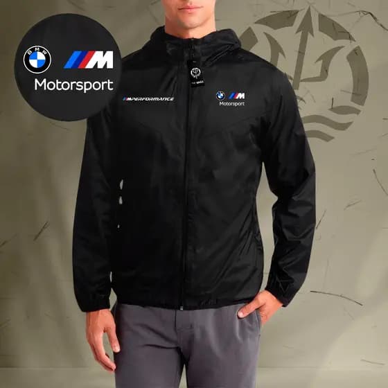 Jaqueta Corta Vento Masculina - BMW 04MPerformance - Com Capuz, Bolso e Zíper - Academia Corrida Esportes