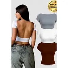 Kit 2 Cropped Costa Nua Baby Tee Look Tecido Poliamida Manga Curta - promoção