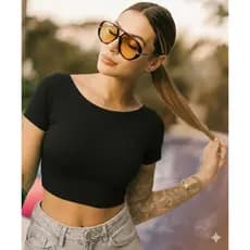 Kit 2 Cropped Feminino Costa Nua Baby tee Liso Casual Suplex - Entrega Direta