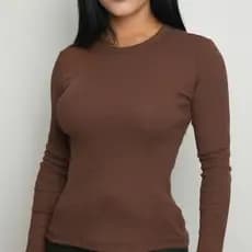 Blusa Feminina Ribana Canelada Manga Longa Básica Gola Redonda