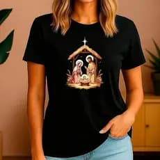 Camiseta Religiosa 100% Algodão Menino Jesus Várias Cores Natal Nascimento Gola Redonda T-Shirt