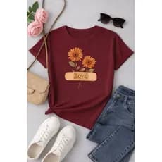 Blusinha Feminina Delicada Estampa Girassóis Lançamento Moda Blogueira Algodão Camiseta Gola Redonda