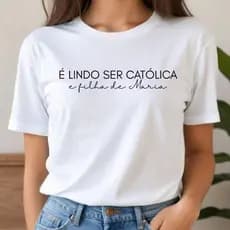 Camiseta Religiosa Estampa Minimalista Católica Algodão Filha De Maria Nossa Senhora Aparecida