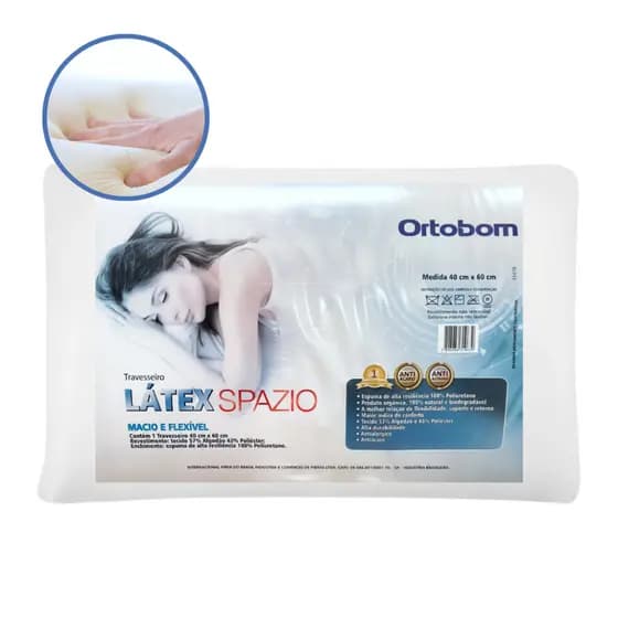 Travesseiro Latex Spazio Ortobom Antiácaro e Antialérgico - Espuma De Alta Durabilidade