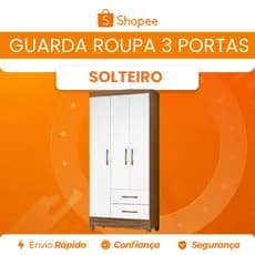 Guarda Roupa Solteiro Lima 3 Portas com 2 Gavetas Moval