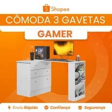Cômoda Gamer 3 Gavetas com Mesa Giratória MDP Qmovi