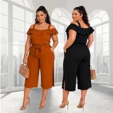 Conjunto Feminino Panta Curta Plus Size  Blusa Ombro a Ombro e Panta Curta Tam Único 48 ao 50