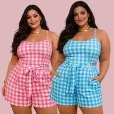 Macacão curto Plus Size Feminino Verão / xadrez tam único 46ao50