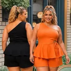 Conjunto Plus Size Feminino Bata e Short Malha Veste 46ao52 Moda Verão Confortável e Estilosa