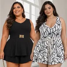 Macacão Feminino Vestido Curto Macaquinho Pluss size Malha Crepe Vesti 46 ao 50