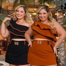 Conjunto Plus Size Feminino Blusa ,Short Saia Conjuntinho Plus Size Ombro Só Tamanho Único 44ao48
