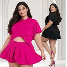 Conjunto de Blusa Transpassada short saia plus size feminino 46ao52