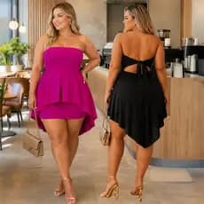 Vestido Mullet Plus Size Feminino Tomara que Caia com Cauda Com Amarração nas Costa Veste 46 ao 52