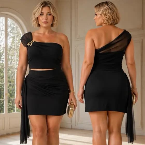 Conjunto Feminino  Plus Size Balada Saia e Cropped  Detalhe em Tule Festa Tamanho único 46 ao 48