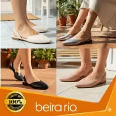 Sapatilha Beira Rio Feminina Slingback Bico Fino Elástico Confortável Calce Fácil