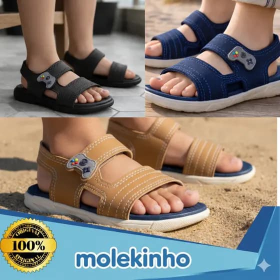 Sandália Molekinho Meninos Papete Confortável Fecho Velcro Casual Gamer Original