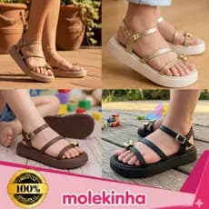 Sandália Molekinha Meninas Infantil Papete Slide Ring Toe Dourado Fivela Confortável Original