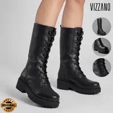 Bota Feminina Via Marte Coturno Tratorado Bloco Confortável Casual Cano Alto Cadarços Original