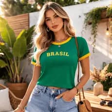Camiseta Feminina Cropped Camisas Brasil Copa do Mundo Seleção