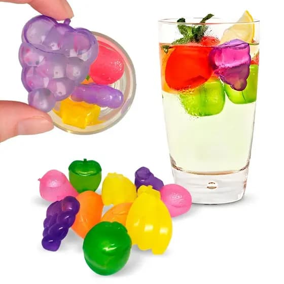 Cubos De Gelo Reutilizável Frutas Kit C/30 peças Plástico Ecológico Artificial Colorido
