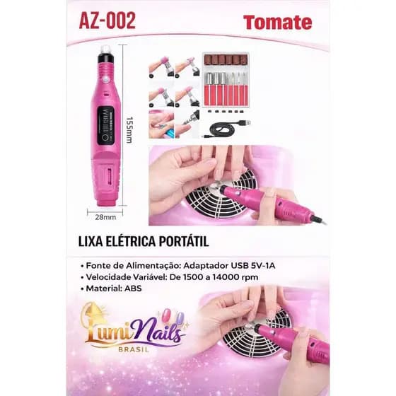 Lixa Elétrica Profissional para Unhas 15000RPM USB Portátil Kit Manicure Pedicure AZ-002