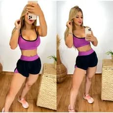 060 Conjunto Short Duplo Esportivo, Short Corrida Academia Feminino.