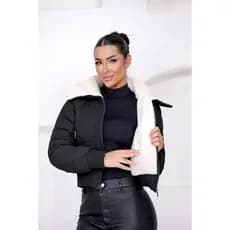 Jaqueta Puffer Feminina Forro Peluciado, Casaco com Gola Alta Quentinha Moda Blogueira Gringa