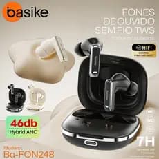 BASIKE ANC-46dB Fones De Ouvido Sem Fio ENC Cancelamento De Ruído 35h-Bateria IPX4 à prova d'água 4-Mic Bluetooth5.4