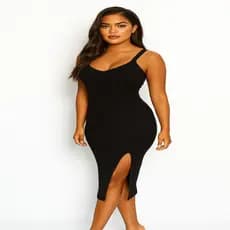 Vestido Modal  Midi Preto com Fenda Lateral