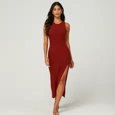 Vestido midi Canelado com fenda lateral