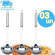 Kit 3 Concha Aço Inox Grande 32cm Multiuso para Sopas Feijao Caldos Utensílios de Cozinha