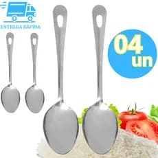 Kit 4 Colher Arroz Aço Inox Premium 25,4cm Multiuso Universal Utensílio Indispensável para Cozinha