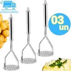 Kit 3 Amassador Espremedor de Batata e Legumes Aço Inox Premium para Casas Restaurante