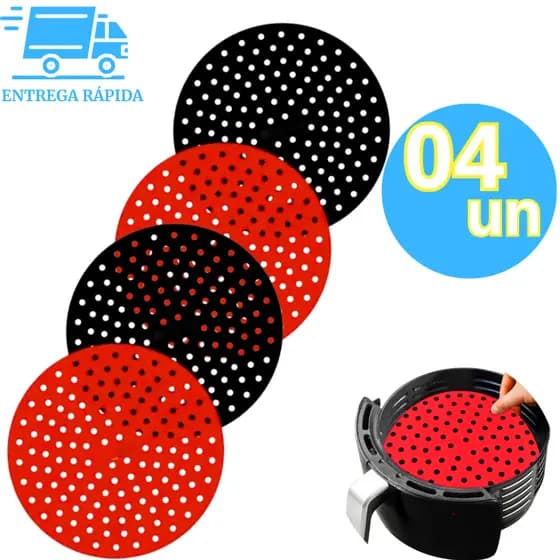 Kit 4 Tapete Forro Protetor Antiaderente em Silicone 22cm Redondo para Air Fryer Fritadeira Elétrica