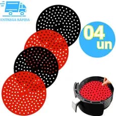 Kit 4 Tapete Forro Protetor Antiaderente em Silicone 22cm Redondo para Air Fryer Fritadeira Elétrica