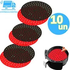Kit 10 Tapete Forro Protetor Antiaderente em Silicone 22cm Redondo Air Fryer Fritadeira Elétrica