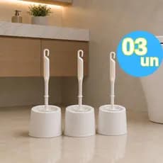 Kit 3 Escova para Vaso Sanitário com Suporte de Plástico Redondo Branco para Limpeza Banheiro