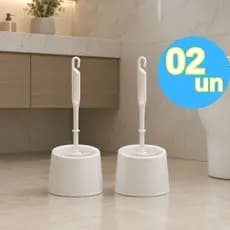 Kit 2 Escova Sanitária com Suporte de Plástico Redondo Branco Praticidade e Limpeza Profunda