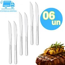 Kit 6 Faca Serra de Mesa Churrasco Aço Inox Talher Utensílio de Cozinha para Restaurantes buffet