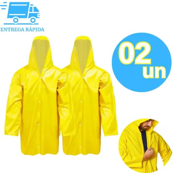 Kit 2 Capa De Chuva com Capuz Impermeável Pvc Forrado Reforçado Segurança Proteção EPI Motoqueiro