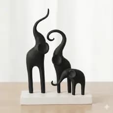 Escultura Família Elefantes Decorativa | Estátua Moderna para Sala, Mesa, Aparador | Enfeite de