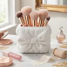 Porta Pincéis de Maquiagem Almofada Laço Organizador Decorativo Moderno