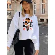 Suéter para Meninas Ursinho Street Band Blusa de Frio Tumblr Moletom Gola Redonda