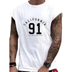 Camiseta Regata Oversized California 91 Personalizada Treino Academia Larga 100% Algodão