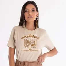 Blusa Tee Feminina Estampa JOVENS SENHORAS Camiseta Algodão Penteado