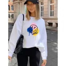 Blusa de Frio Feminina Smiling Moletom Sem Capuz Algodão Envio Rápido!